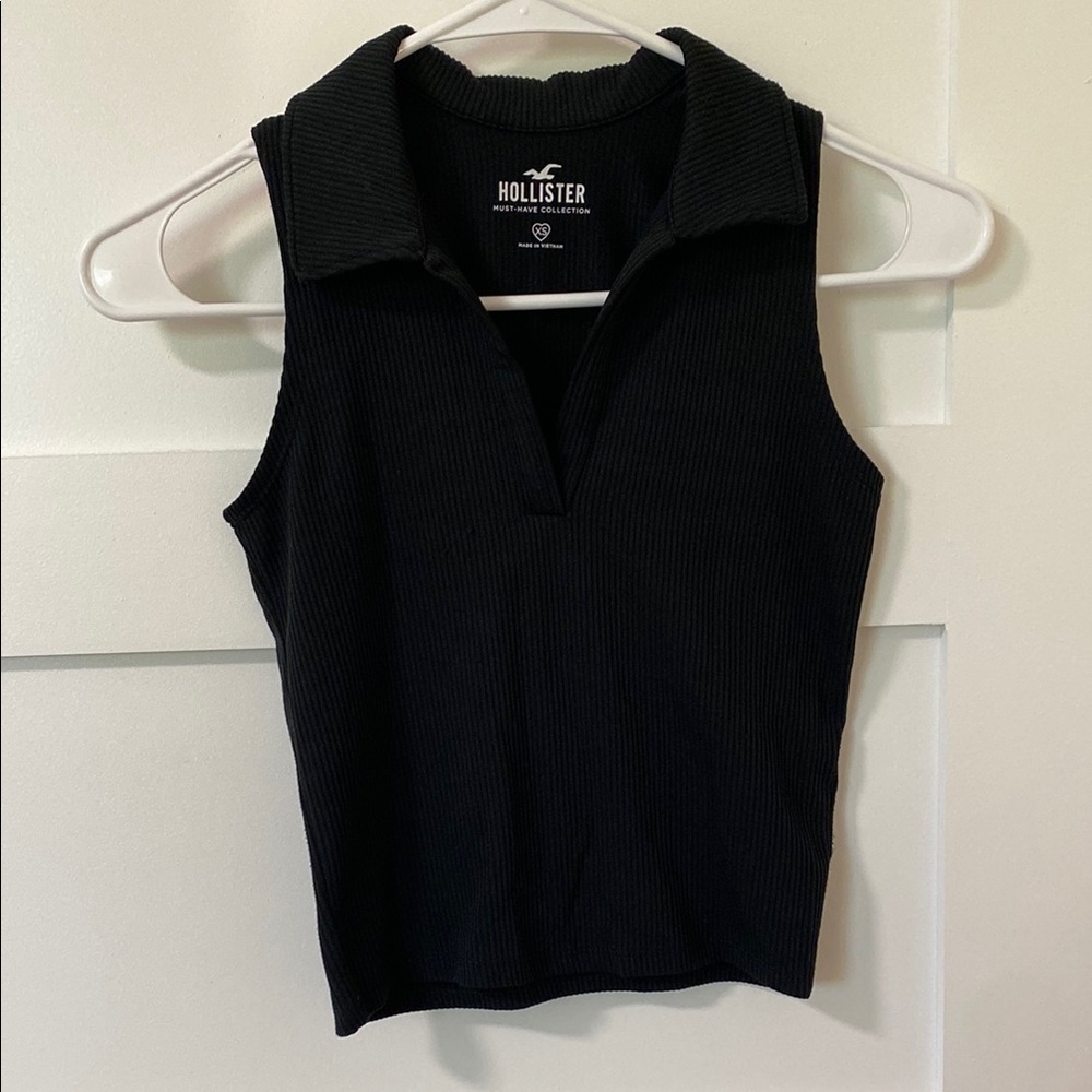 Hollister Black Fitted Sleeveless Polo Ribbed Tank Top XS